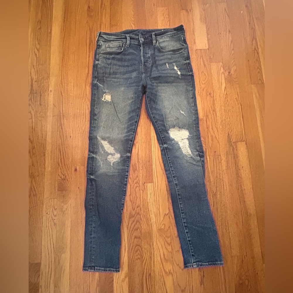 Divided Men's Ripped Denim Jeans - Dark Blue